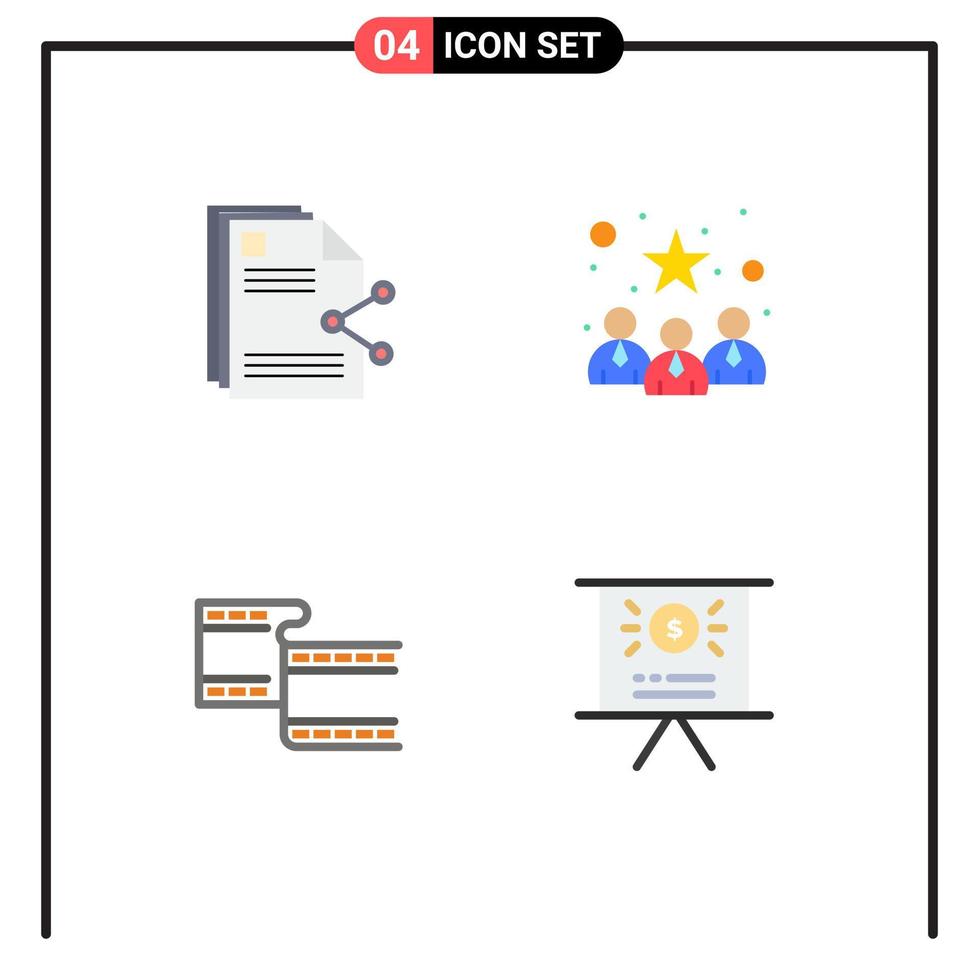 universelle Symbolsymbole Gruppe von 4 modernen flachen Symbolen von Content-Filam-Aktienkandidaten Video-editierbare Vektordesign-Elemente vektor