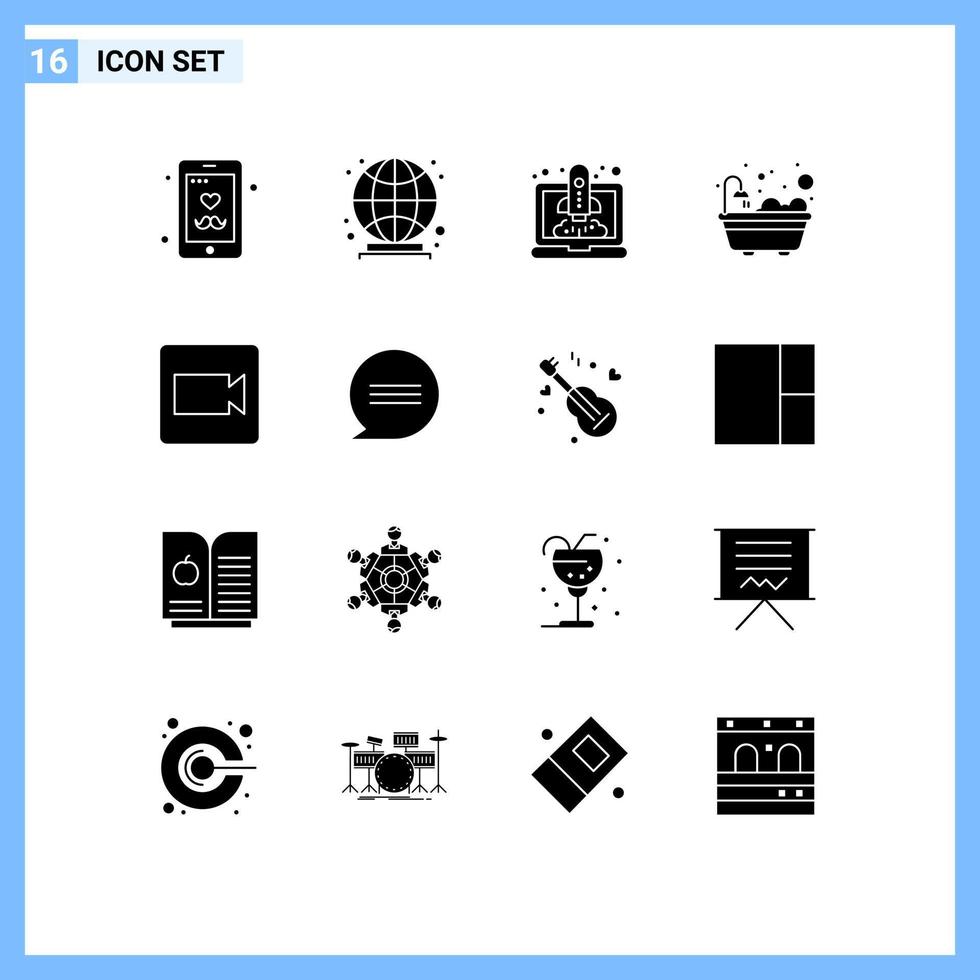 stock vektor ikon packa av 16 linje tecken och symboler för chatt spela in sjösättning kamera badkar redigerbar vektor design element