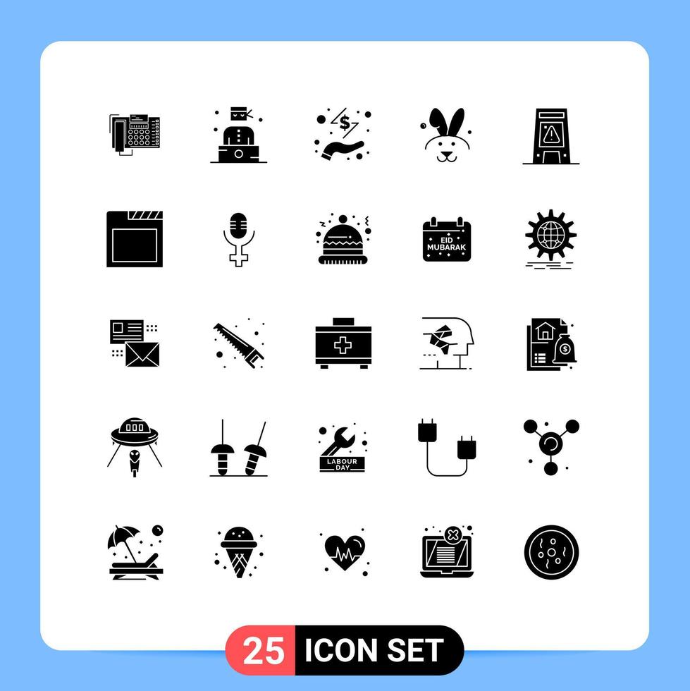 piktogram uppsättning av 25 enkel fast glyfer av signal kanin tjuv påsk pengar redigerbar vektor design element