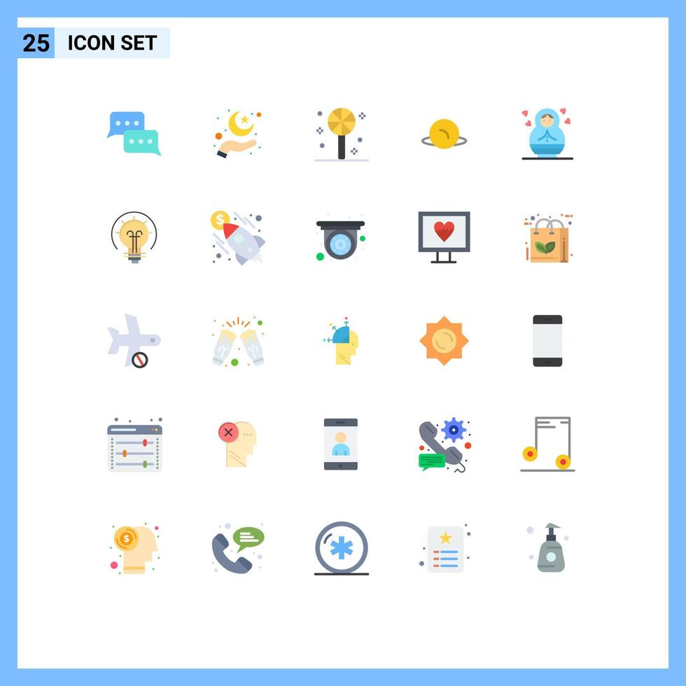 piktogram uppsättning av 25 enkel platt färger av barn pekare måne Karta Semester redigerbar vektor design element