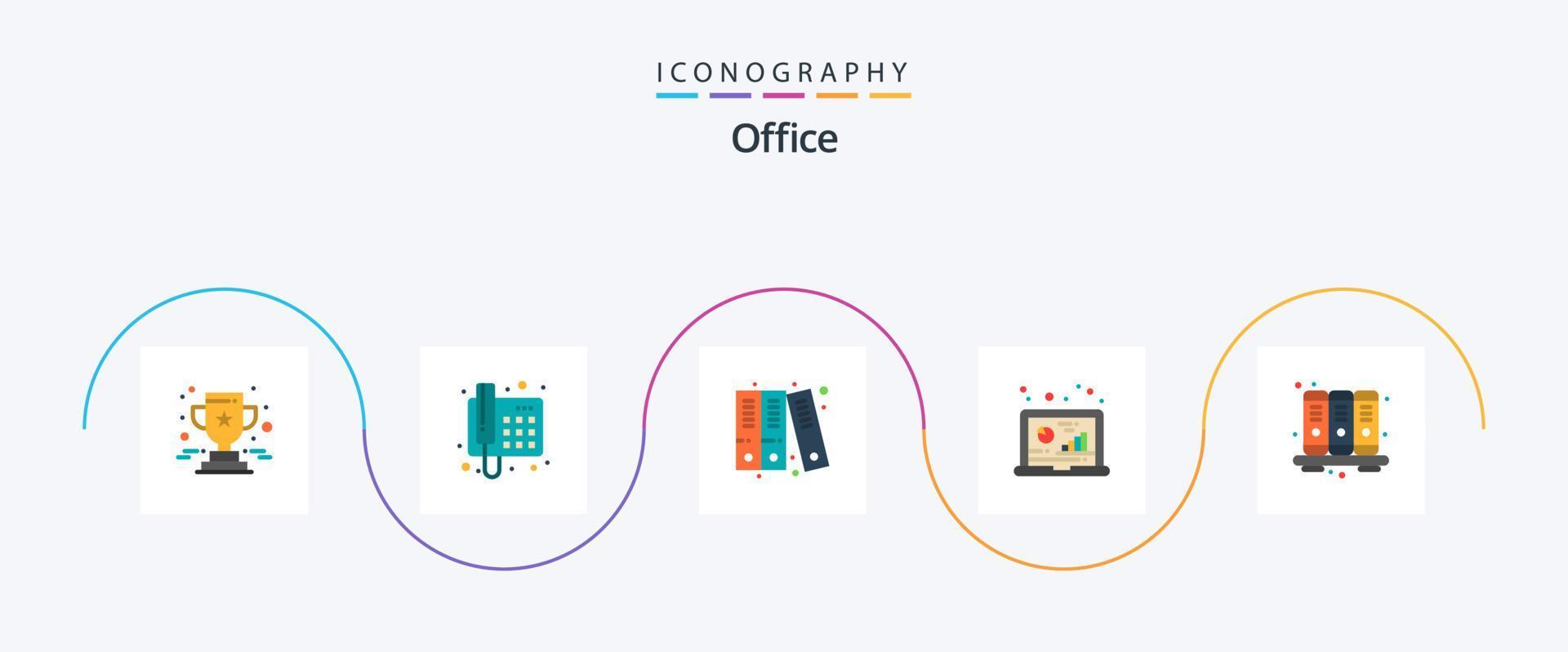 kontor platt 5 ikon packa Inklusive företag. forskning. arkiv. data. analytisk vektor