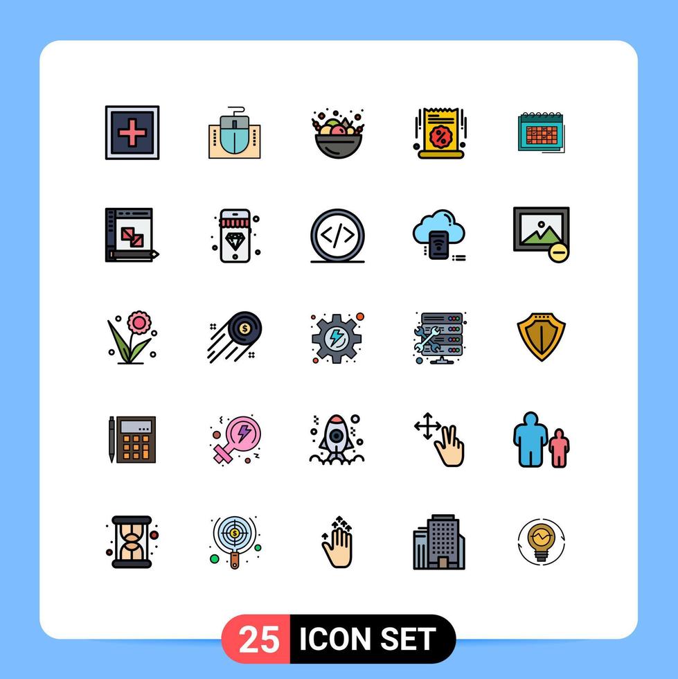 25 gefüllte Linien flaches Farbkonzept für mobile Websites und Apps Kalender Verkauf Bildung Verkauf Werbung großer Verkauf editierbare Vektordesign-Elemente vektor