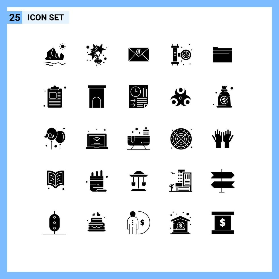 Stock Vector Icon Pack mit 25 Zeilenzeichen und Symbolen für Datenordner E-Mail-System Klempner editierbare Vektordesign-Elemente