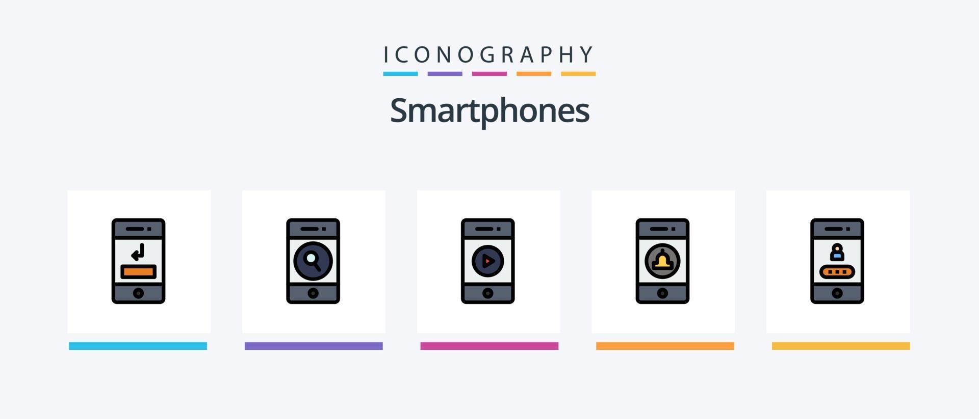 Smartphones Zeile gefüllt 5 Icon Pack inklusive Elektronik. Technologie. Alarm. Smartphone. Kamera. kreatives Symboldesign vektor