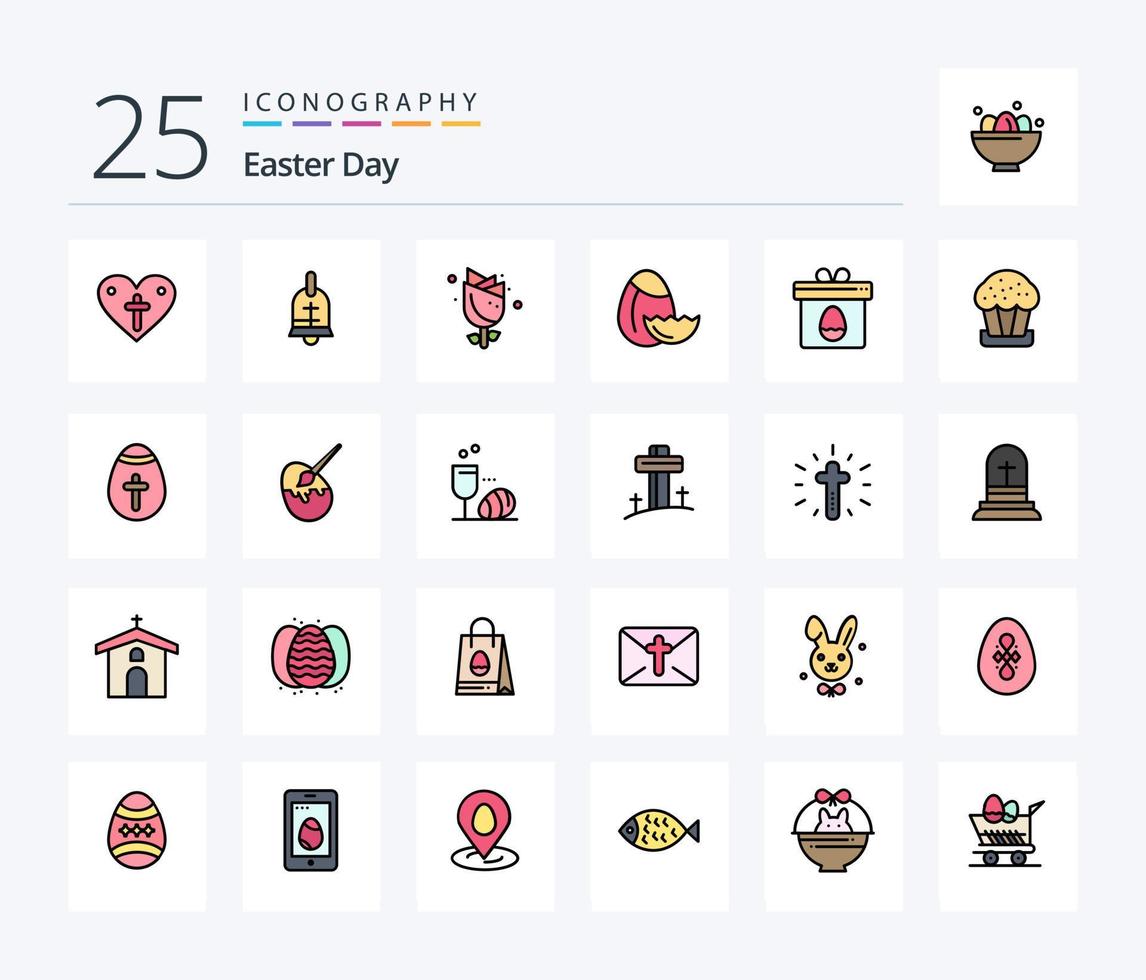 Ostern 25 Zeilen gefülltes Icon Pack inklusive Ei. Geschenk. Blume. Ostern. Ei vektor