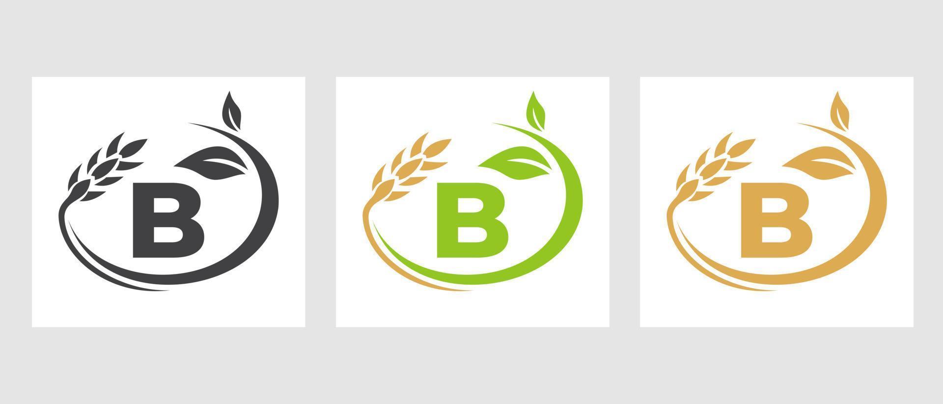 brev b lantbruk logotyp. jordbruksföretag, ekogård design mall vektor