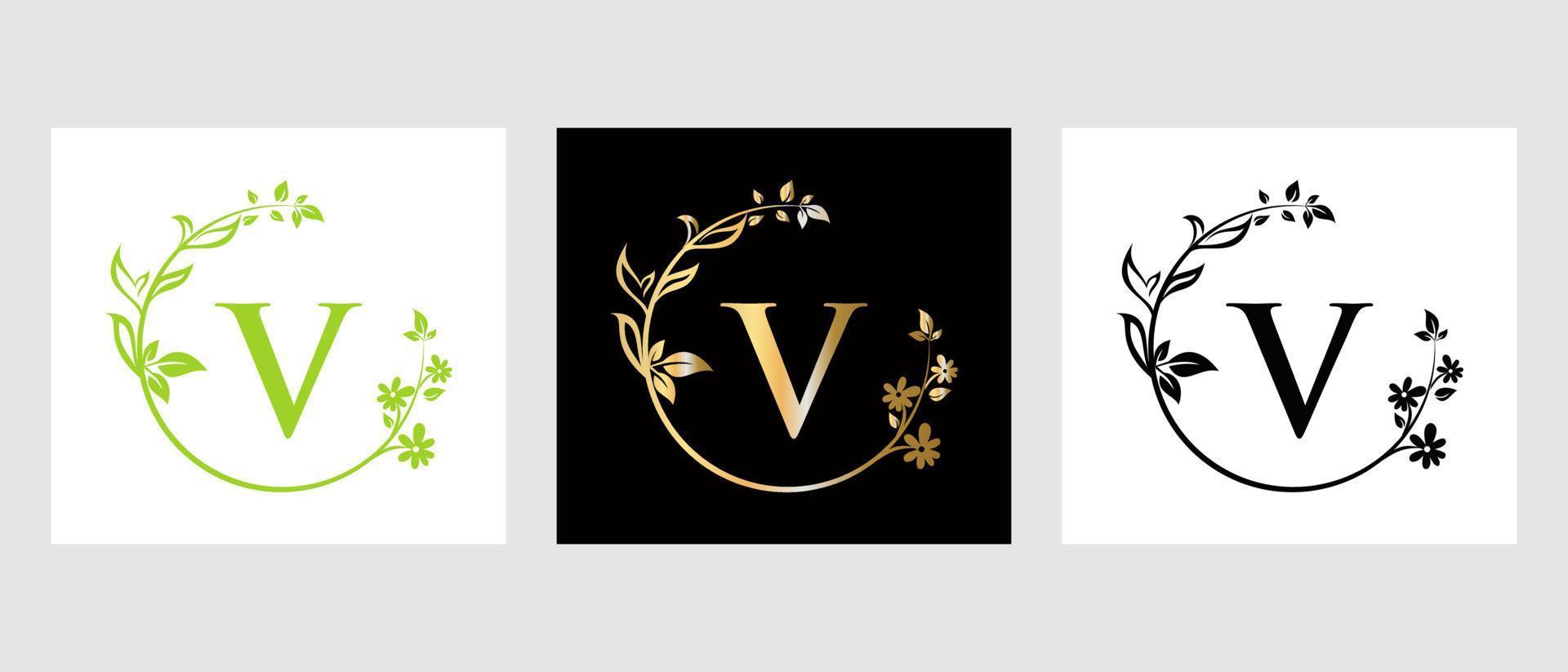 brev v skönhet logotyp för dekorativ, blomma, spa mall vektor