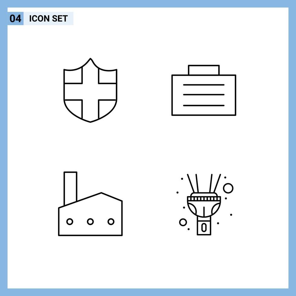 uppsättning av 4 modern ui ikoner symboler tecken för skydd industri fall fabrik blixt redigerbar vektor design element