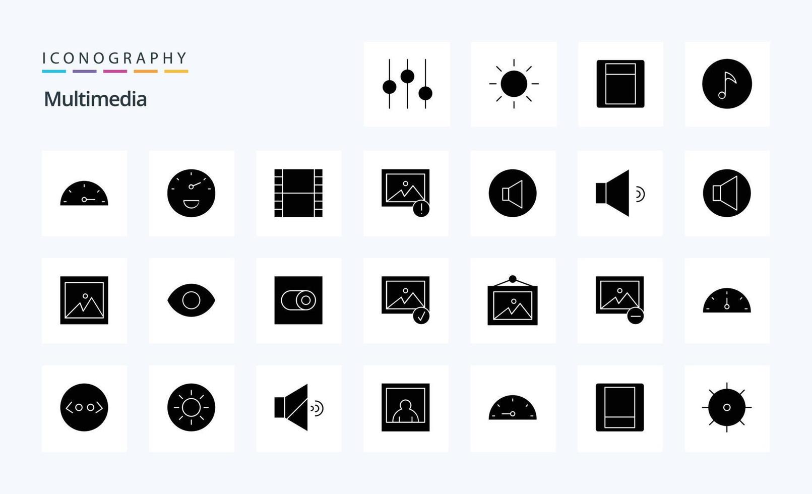 25 Multimedia-Solid-Glyphen-Icon-Pack vektor