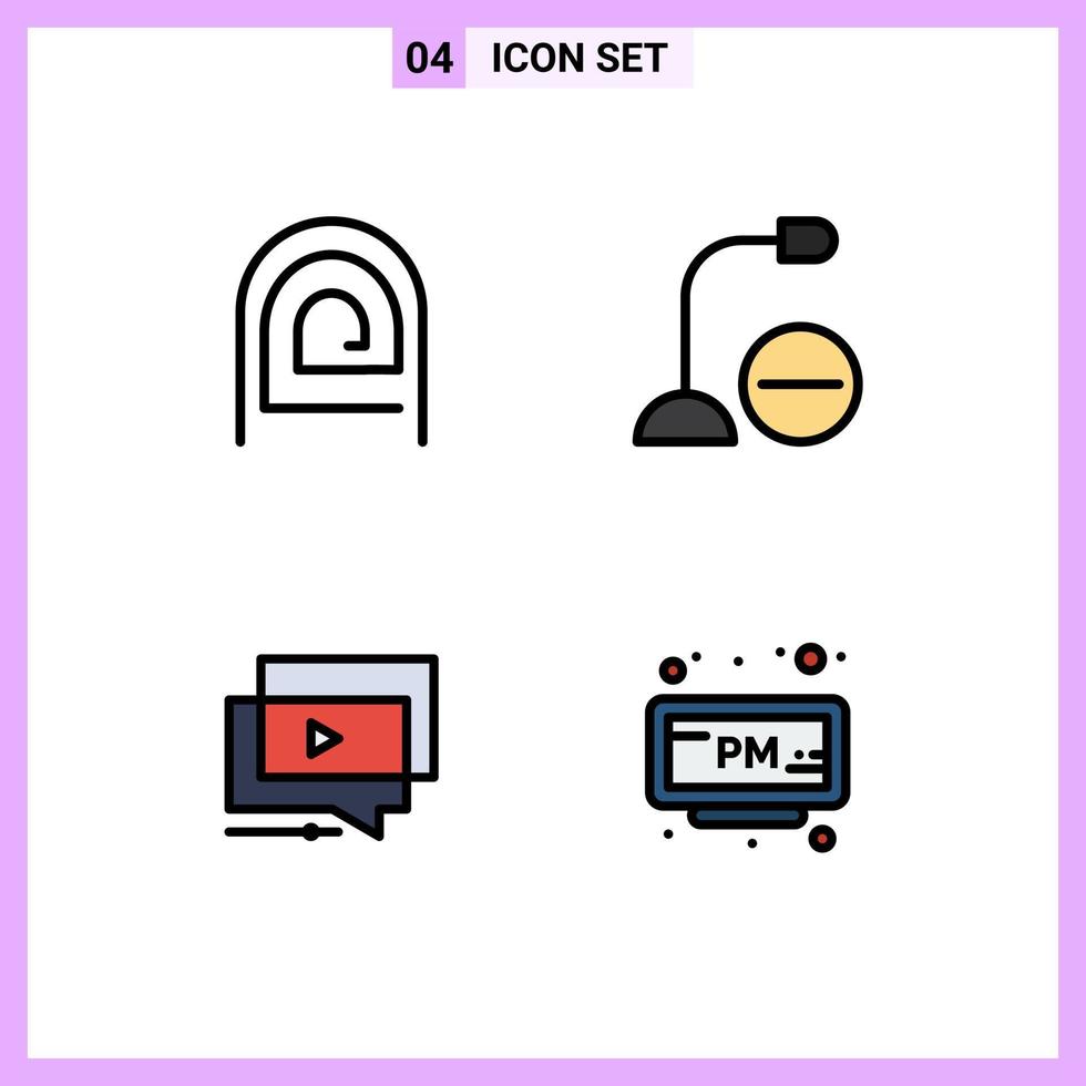 piktogram uppsättning av 4 enkel fylld linje platt färger av finger mikrofon mönster enheter Youtube redigerbar vektor design element