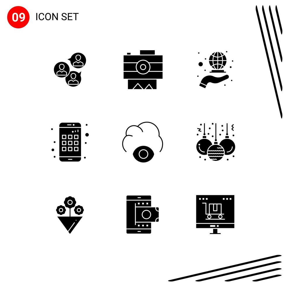 Aktienvektor-Icon-Pack mit 9 Zeilenzeichen und Symbolen für das Marketing von bearbeitbaren Vektordesign-Elementen für das Marketing von Augen-Smartphone-Aufnahmegeräten vektor
