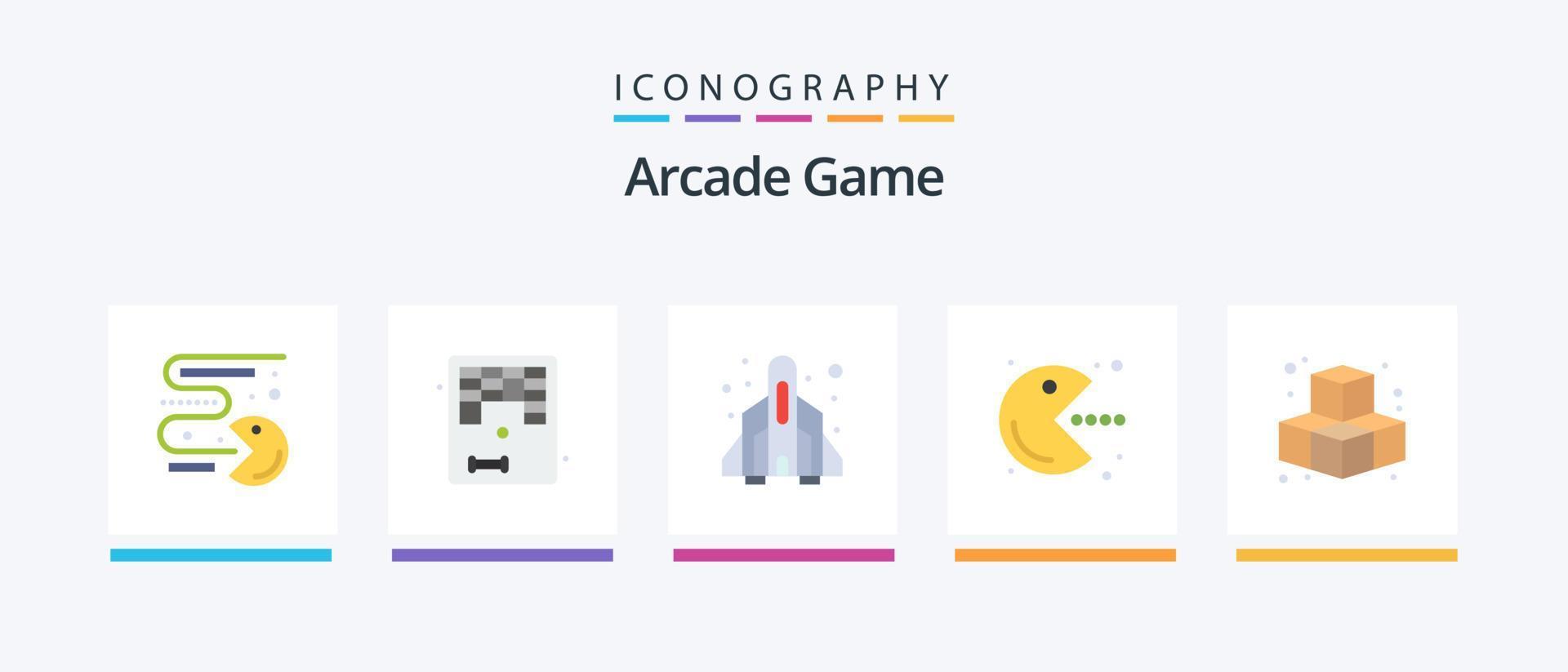 Arcade Flat 5 Icon Pack inklusive Spiel. abspielen. Rakete. Spiel. Pacman. kreatives Symboldesign vektor