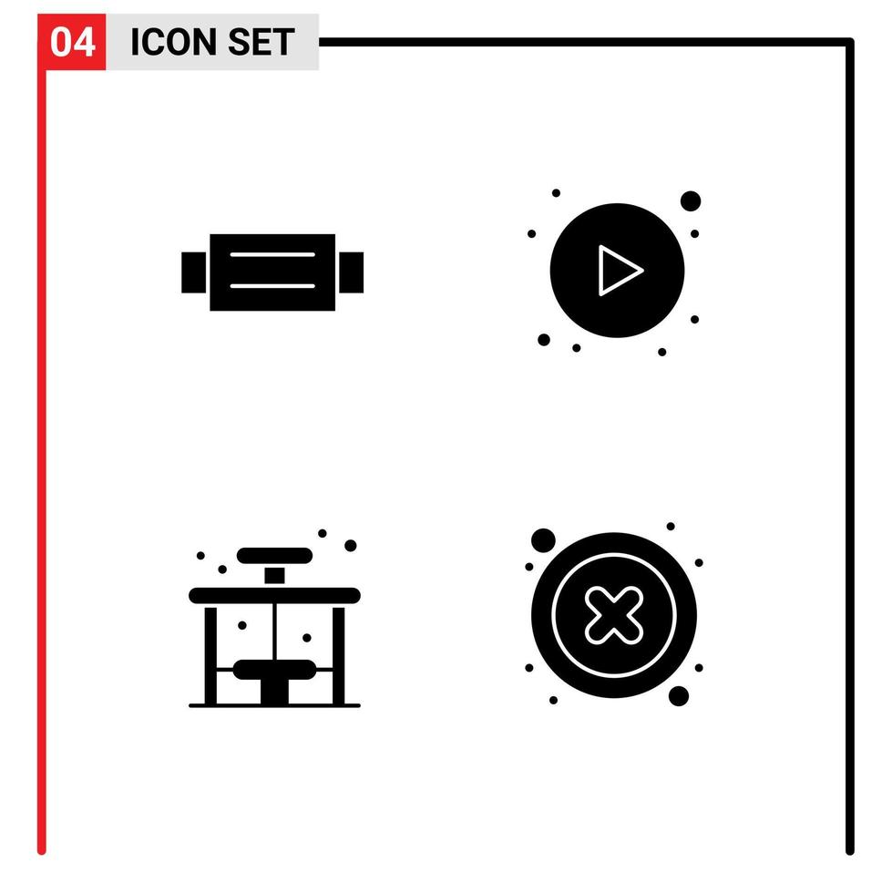 Benutzeroberflächenpaket mit 4 grundlegenden soliden Glyphen von Zubehör Bus-Mann-Schaltfläche Abbrechen editierbarer Vektordesign-Elemente vektor