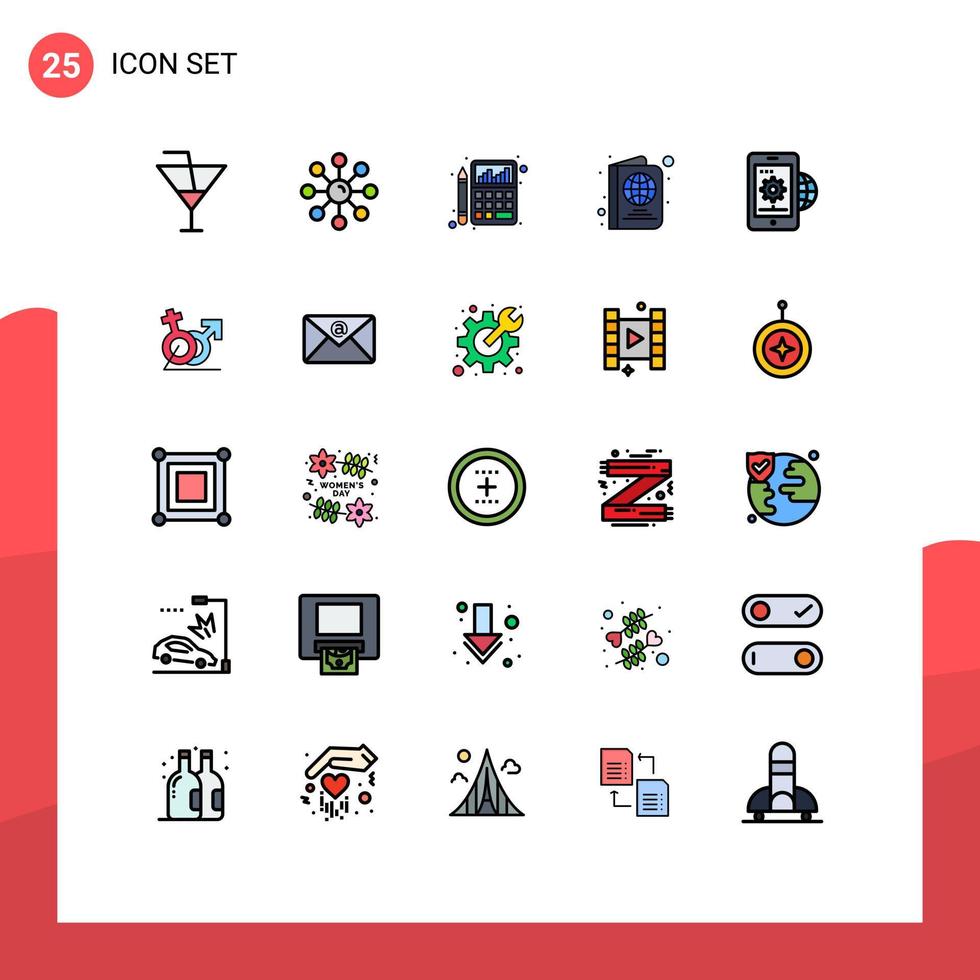 25 fylld linje platt Färg begrepp för webbplatser mobil och appar företag biljett hud skydd pass Diagram redigerbar vektor design element