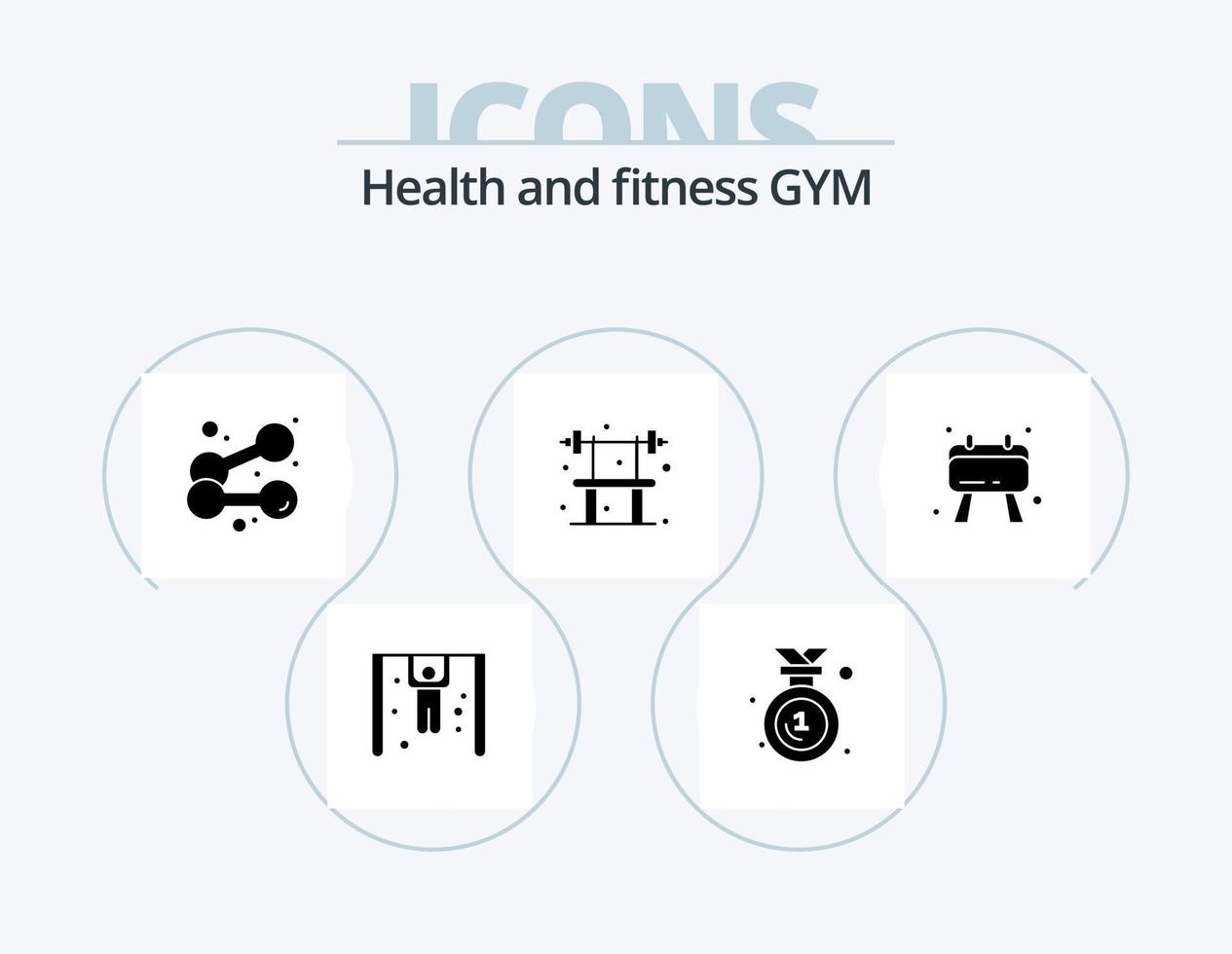 Gym glyf ikon packa 5 ikon design. notera. styrelse. träning. Gym. övning vektor