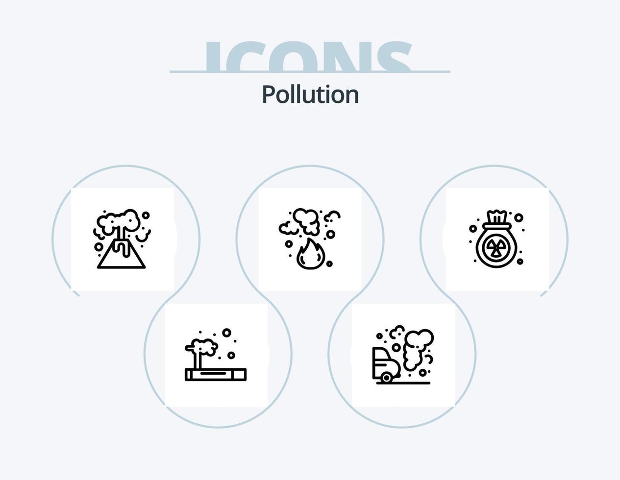 förorening linje ikon packa 5 ikon design. förorening. gas. giftig. rök. sopor vektor