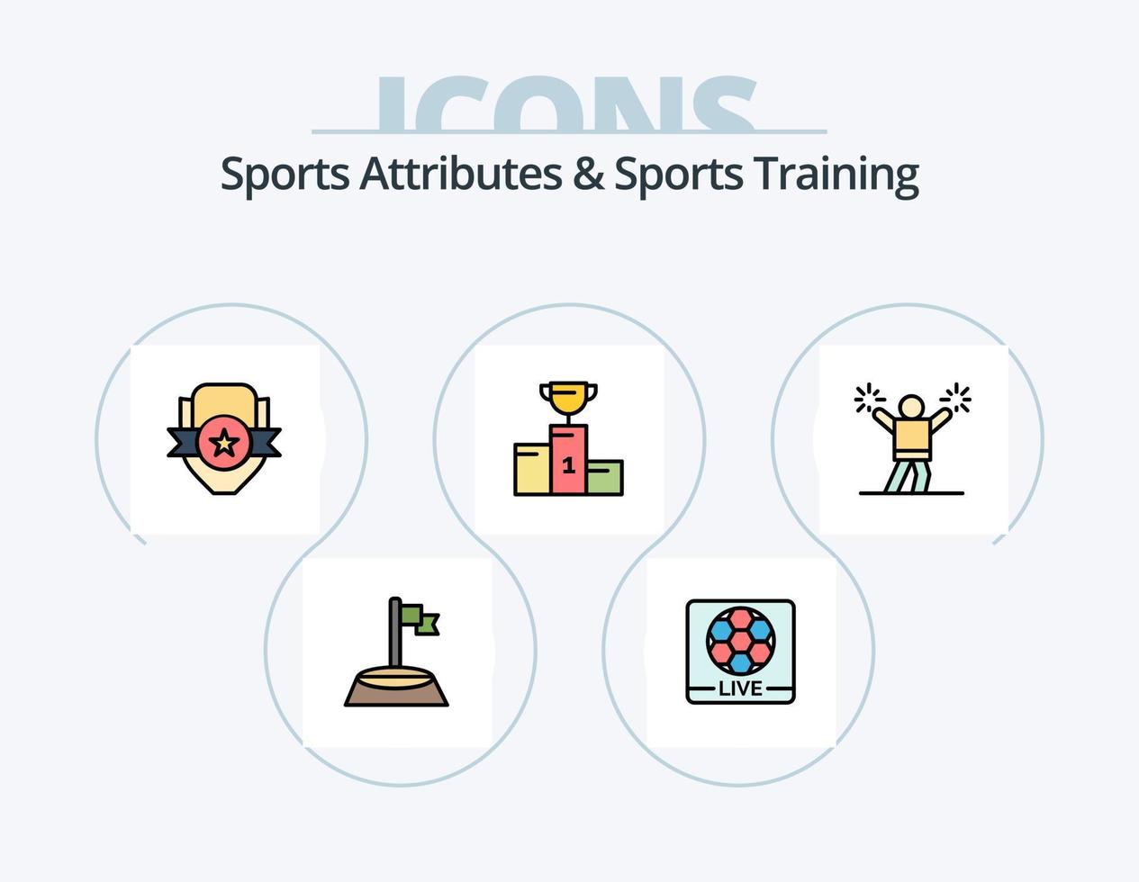 Sportattribute und Sporttrainingslinie gefüllt Icon Pack 5 Icon Design. Fan. Sport. Sport. Ventilator. Tasse vektor