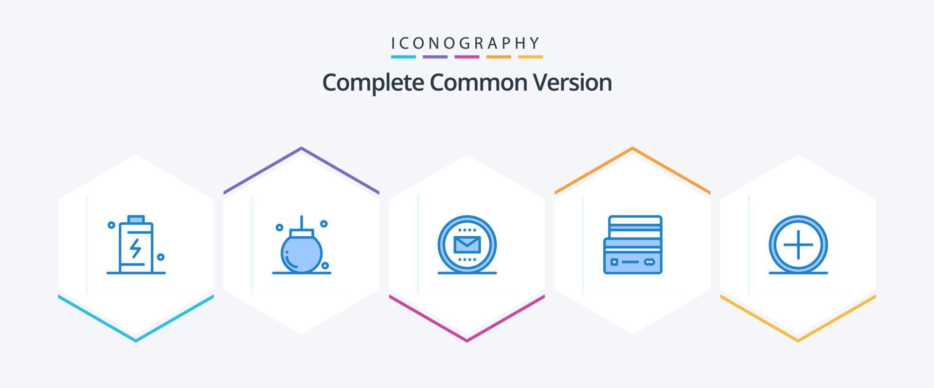 Komplette gemeinsame Version 25 Blue Icon Pack inklusive Lastschrift. Karte. Dekoration. Post. Umschlag vektor