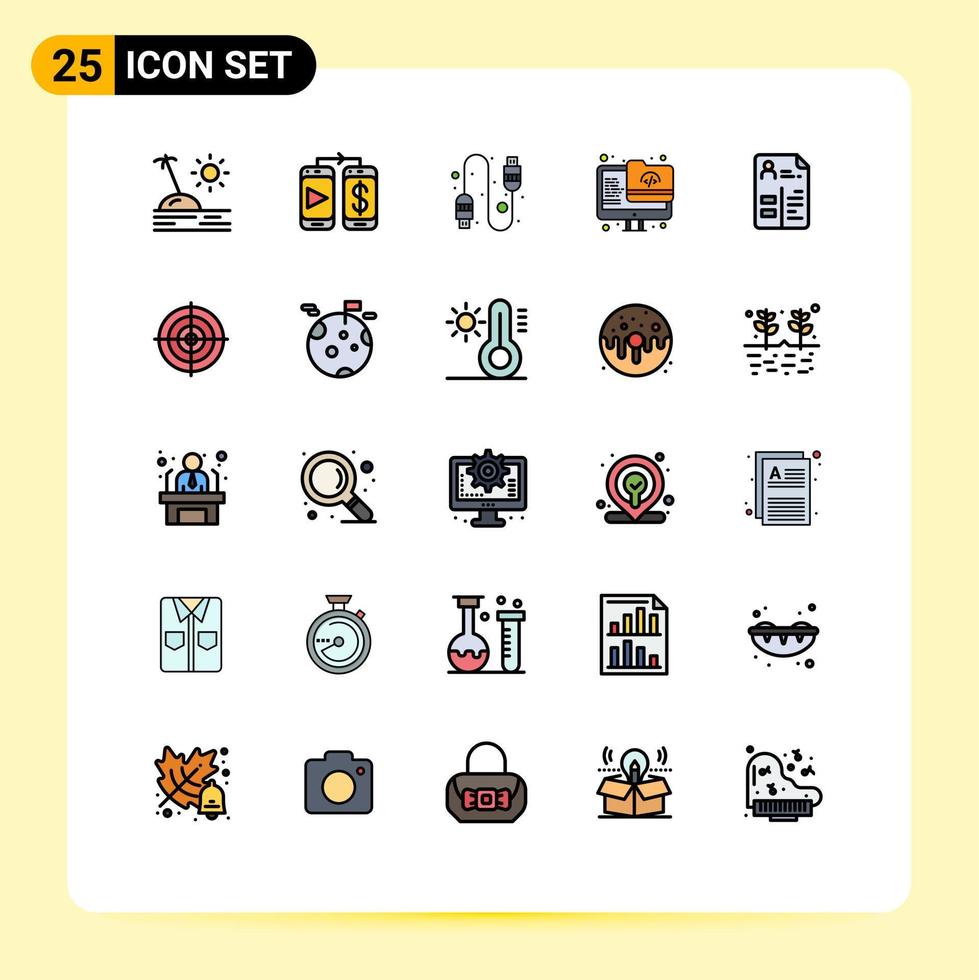 uppsättning av 25 vektor fylld linje platt färger på rutnät för portfölj CV förbindelse läroplan övervaka redigerbar vektor design element