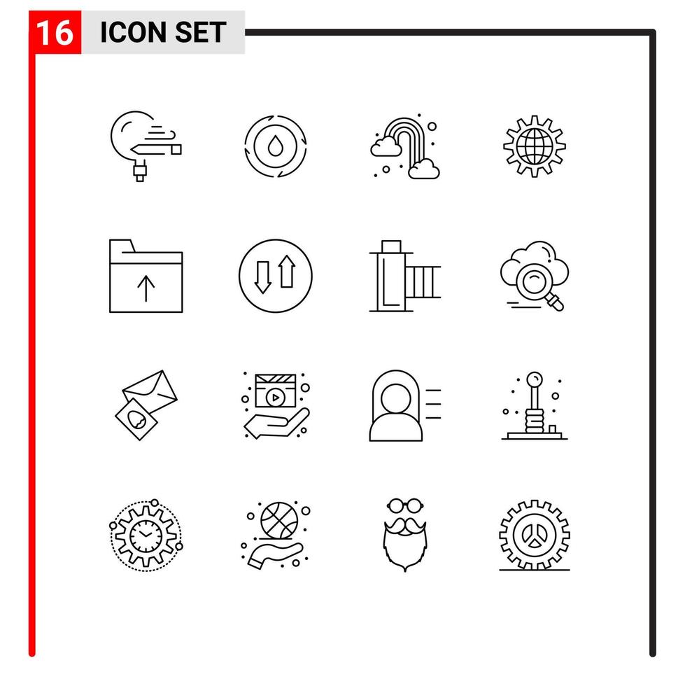 moderner Satz von 16 Umrissen Piktogramm der Ausrüstung entwickeln Natur Business Cloud editierbare Vektordesign-Elemente vektor
