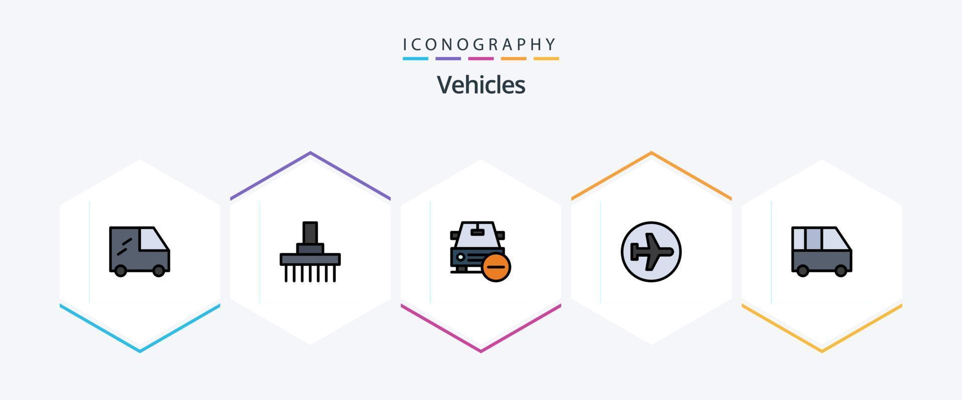 fordon 25 fylld linje ikon packa Inklusive leverans skåpbil. flygande. radera. flygplats. aero plan vektor