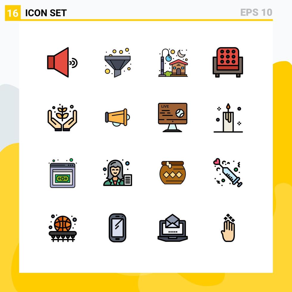 mobil gränssnitt platt Färg fylld linje uppsättning av 16 piktogram av ge jordbruk ljus lantbruk sittplats redigerbar kreativ vektor design element