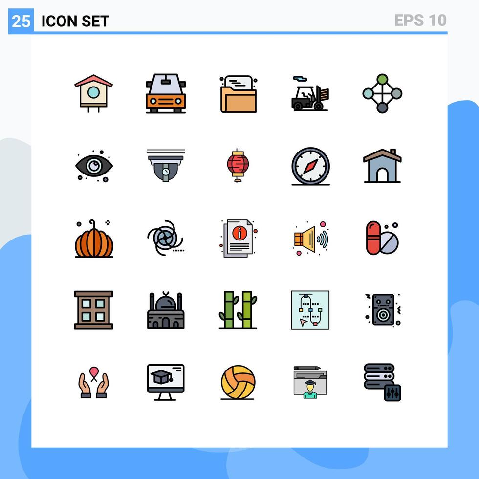 25 universell fylld linje platt Färg tecken symboler av se topologi mapp nätverk transport redigerbar vektor design element