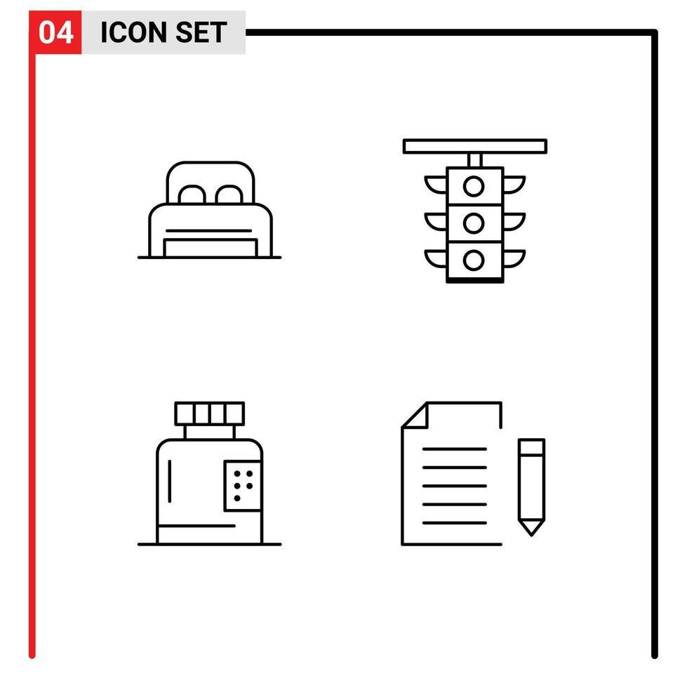 4 kreativ ikoner modern tecken och symboler av säng flaska hotell station kondition redigerbar vektor design element