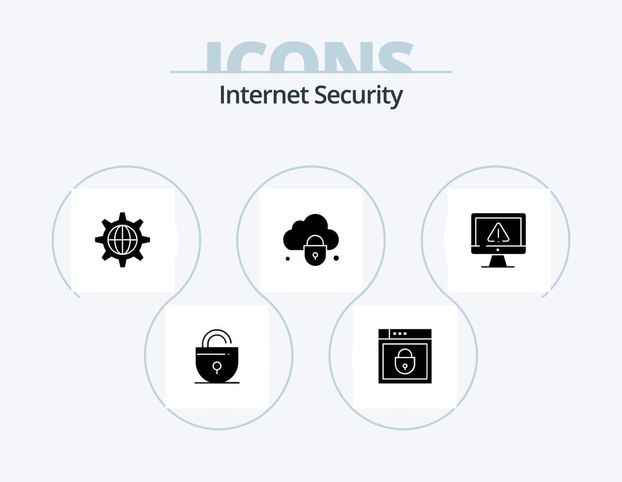 Internet-Sicherheits-Glyphen-Icon-Pack 5-Icon-Design. Rechner. sperren. Wolke. Internet vektor