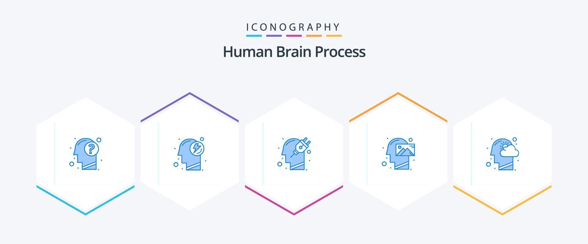 mänsklig hjärna bearbeta 25 blå ikon packa Inklusive tänkande. sinne. kraft. mänsklig. plugg vektor