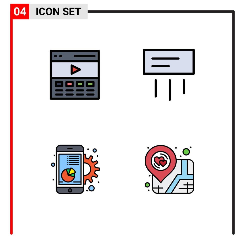 Mobile Schnittstelle Filledline flacher Farbsatz von 4 Piktogrammen von Kommunikationsdiagramm-Schnittstellen-Konditionierungsdiagramm editierbaren Vektordesign-Elementen vektor
