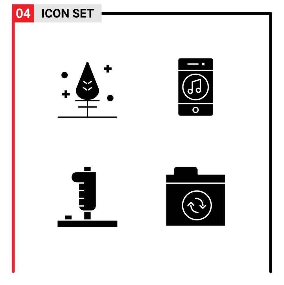 moderner Satz von 4 soliden Glyphen-Piktogrammen von Federgerät-Kommunikationsspieler-Joystick editierbaren Vektordesign-Elementen vektor