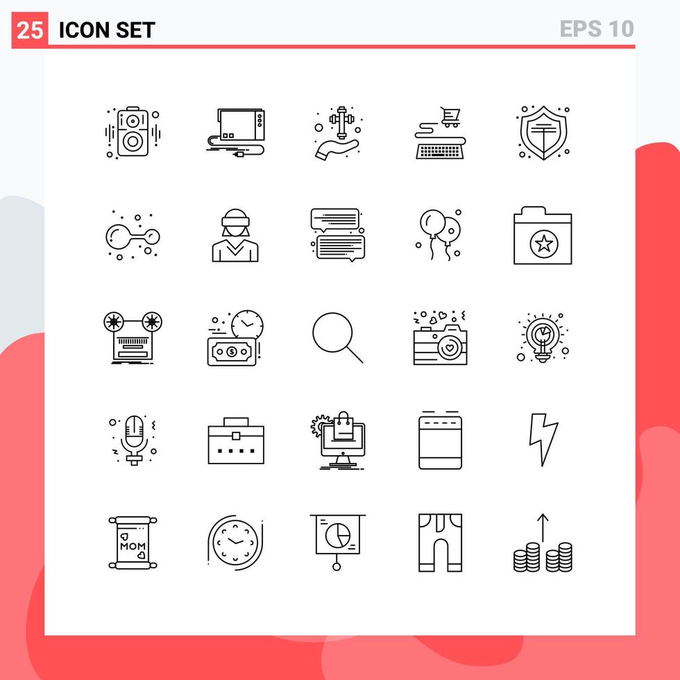 grupp av 25 rader tecken och symboler för skydda handla vård uppkopplad korsa redigerbar vektor design element