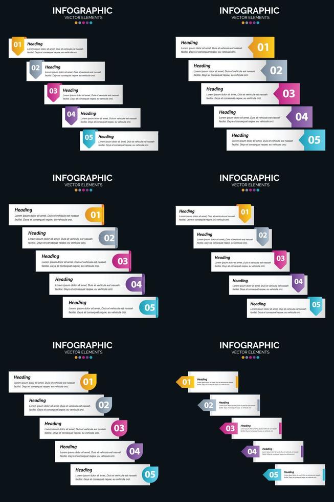 vektor 6 infographics packa presentation glida mall 5 steg cykel diagram och tidslinjer