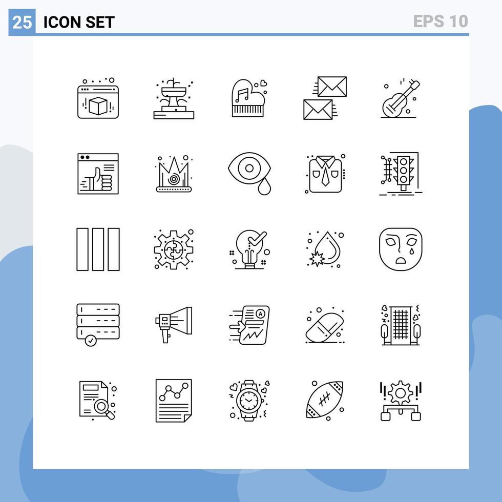 Universelle Symbolsymbole Gruppe von 25 modernen Linien von E-Mail-Kontakt Liebe Kommunikation Valentinstag editierbare Vektordesign-Elemente vektor
