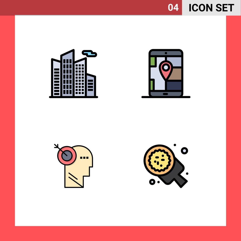 4 universell fylld linje platt Färg tecken symboler av byggnad precision app navigering bakning redigerbar vektor design element