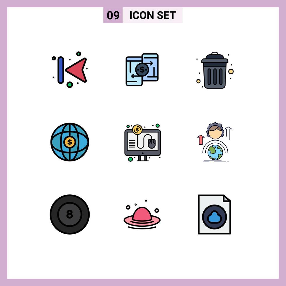 användare gränssnitt packa av 9 grundläggande fylld linje platt färger av klick internet telefon klot återvinna redigerbar vektor design element
