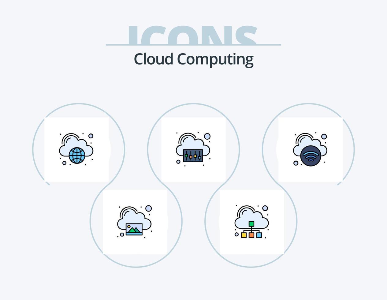 Cloud-Computing-Linie gefüllt Icon Pack 5 Icon-Design. Alarm . Glocke. sperren. Bild. Landschaft vektor