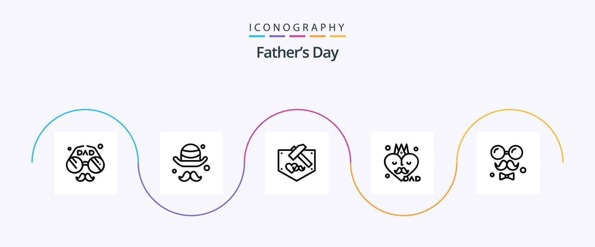 fäder dag linje 5 ikon packa Inklusive avatar. far. fäder. pappa. mustasch vektor