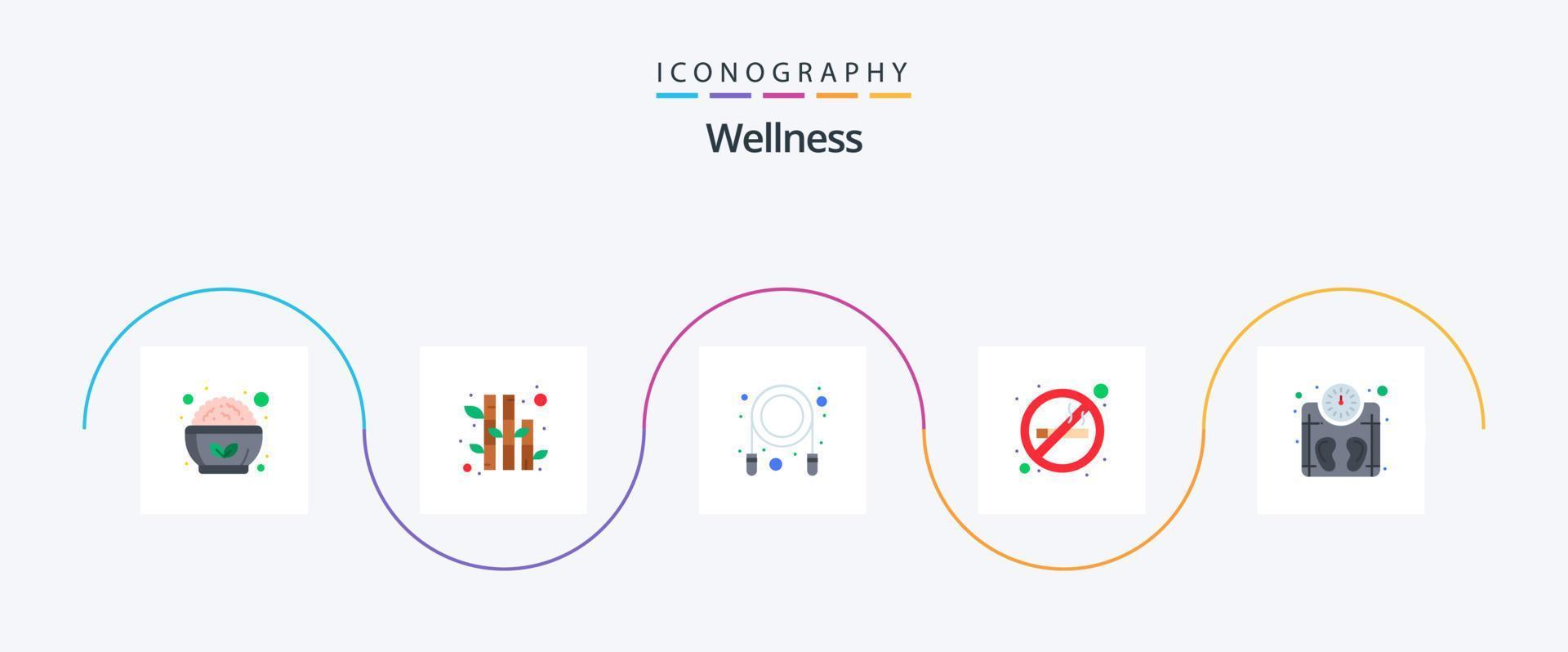 Wellness Flat 5 Icon Pack inklusive Gewicht. Skala. Seil. Maschine. Rauchen verboten vektor