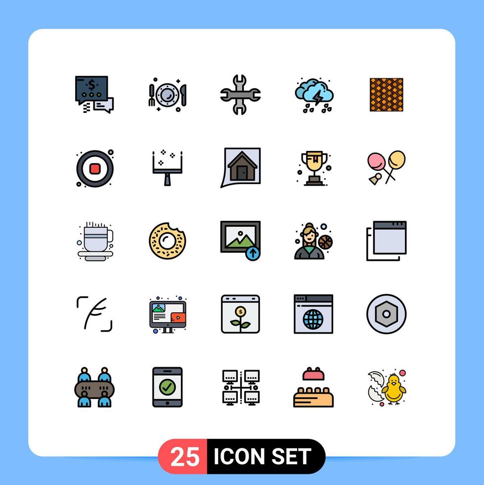 piktogram uppsättning av 25 enkel fylld linje platt färger av golv ljus alternativ väder släppa redigerbar vektor design element