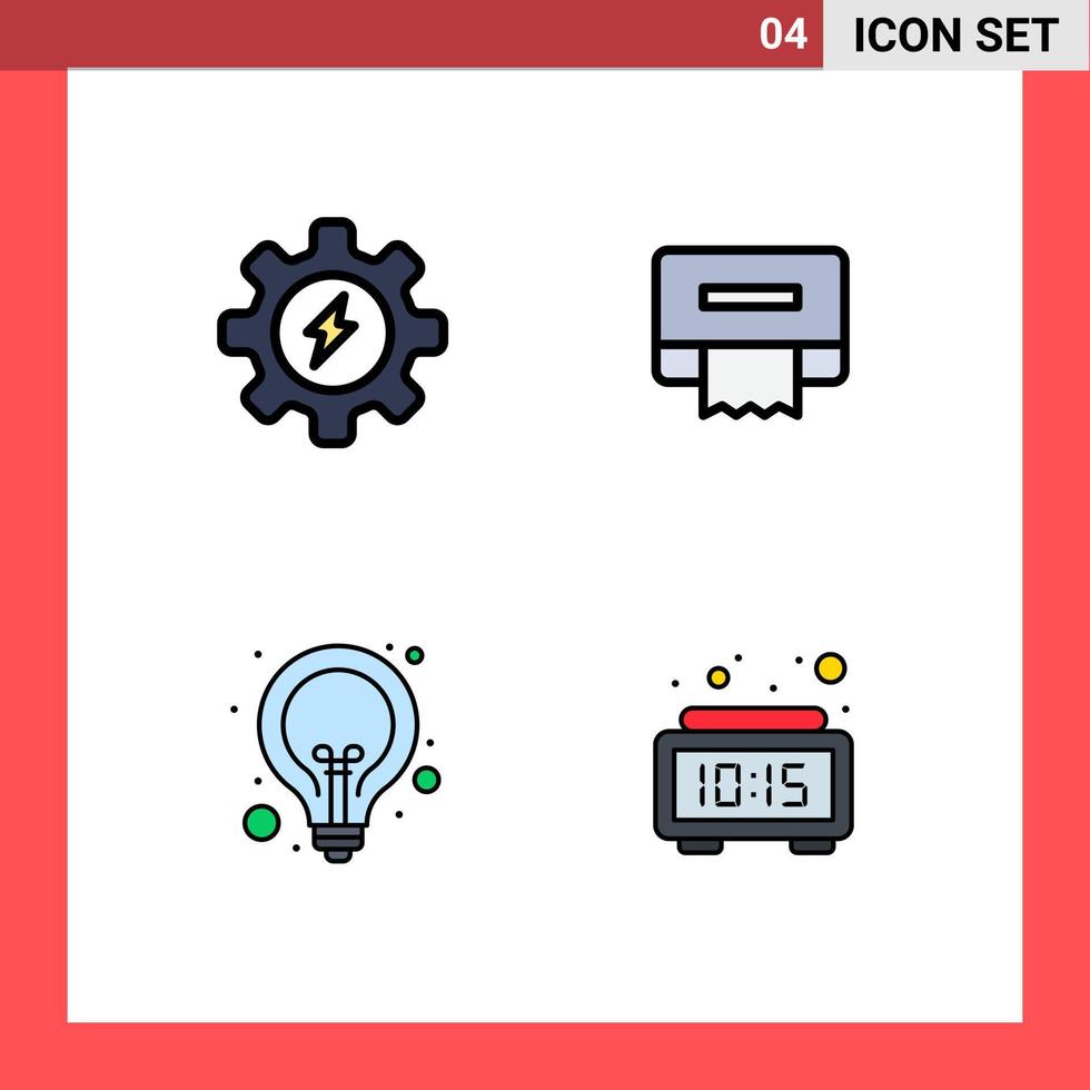 Bearbeitbares Vektorlinienpaket mit 4 einfachen Filledline-Flachfarben von Energie-Seo-Reinigungsbirne Alarm bearbeitbare Vektordesign-Elemente vektor