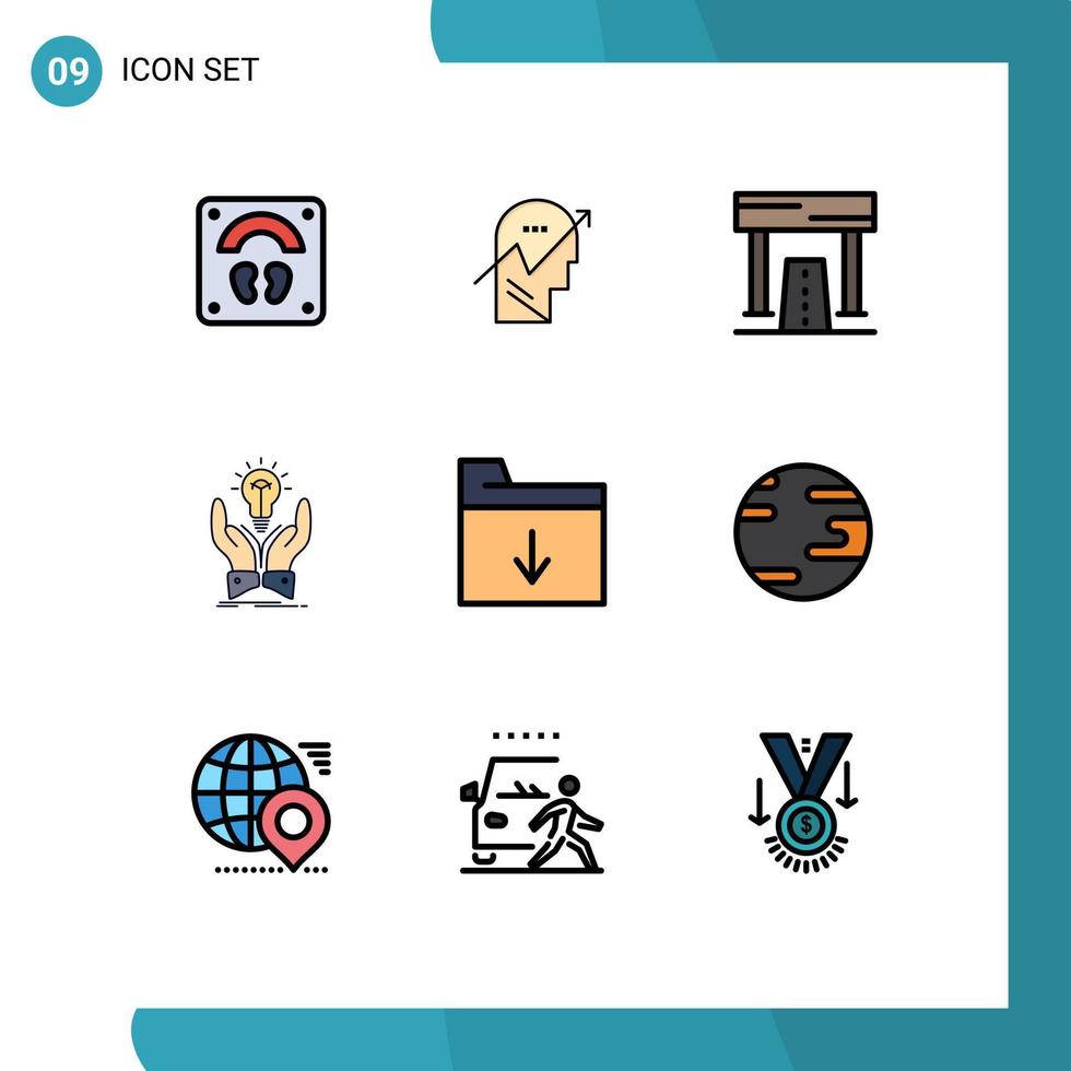grupp av 9 fylld linje platt färger tecken och symboler för dela med sig idéer sinne aning spel redigerbar vektor design element