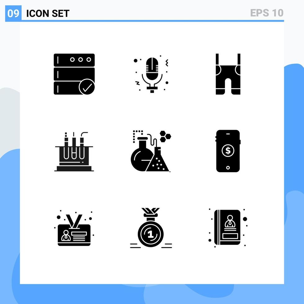uppsättning av 9 kommersiell fast glyfer packa för labb medicinsk tandställning labb rör redigerbar vektor design element