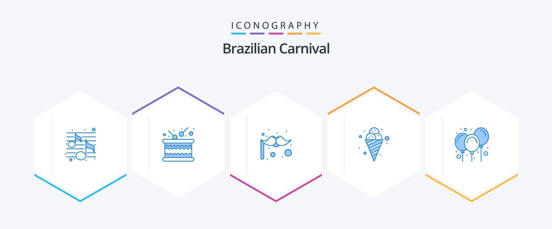 brasiliansk karneval 25 blå ikon packa Inklusive karneval. ballonger. karneval. kall. mat vektor