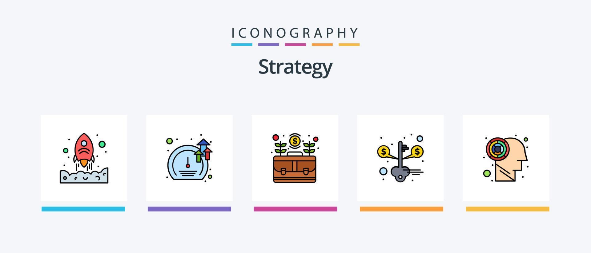 Strategielinie gefüllt 5 Icon Pack inklusive Finish. Diagramm. Kampagne. Strategie. kreatives Ikonendesign vektor