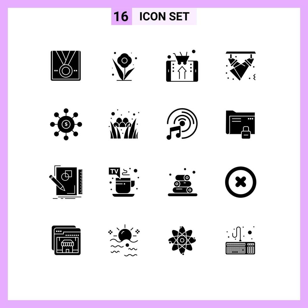 16 universell fast glyf tecken symboler av lampor disko vår firande handla redigerbar vektor design element
