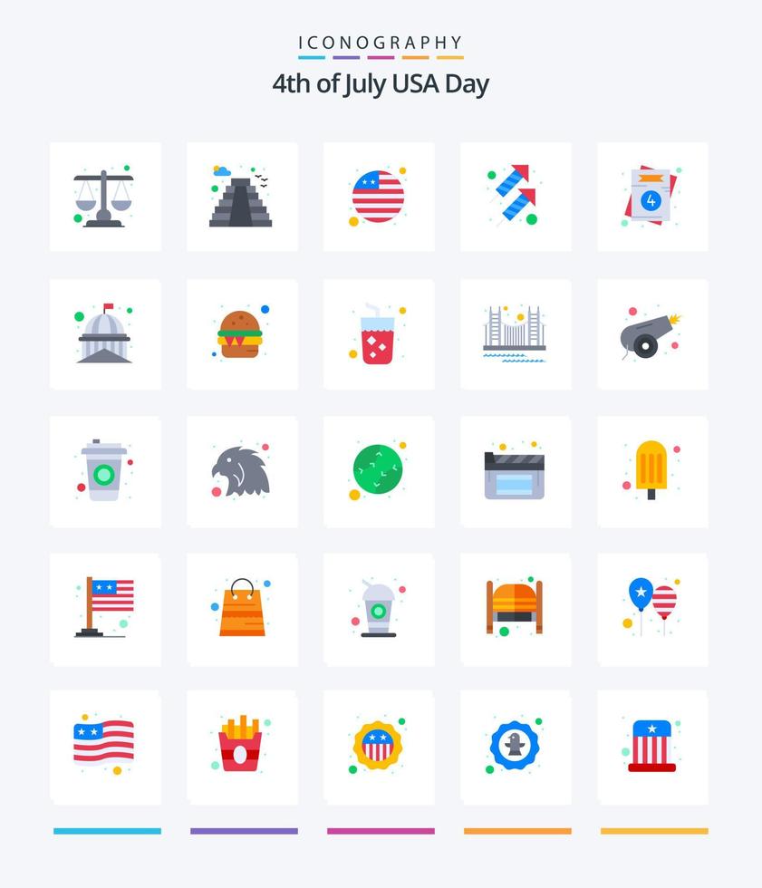 Creative USA 25 Flat Icon Pack wie USA. Einladung. Land. schießen. Feuer vektor