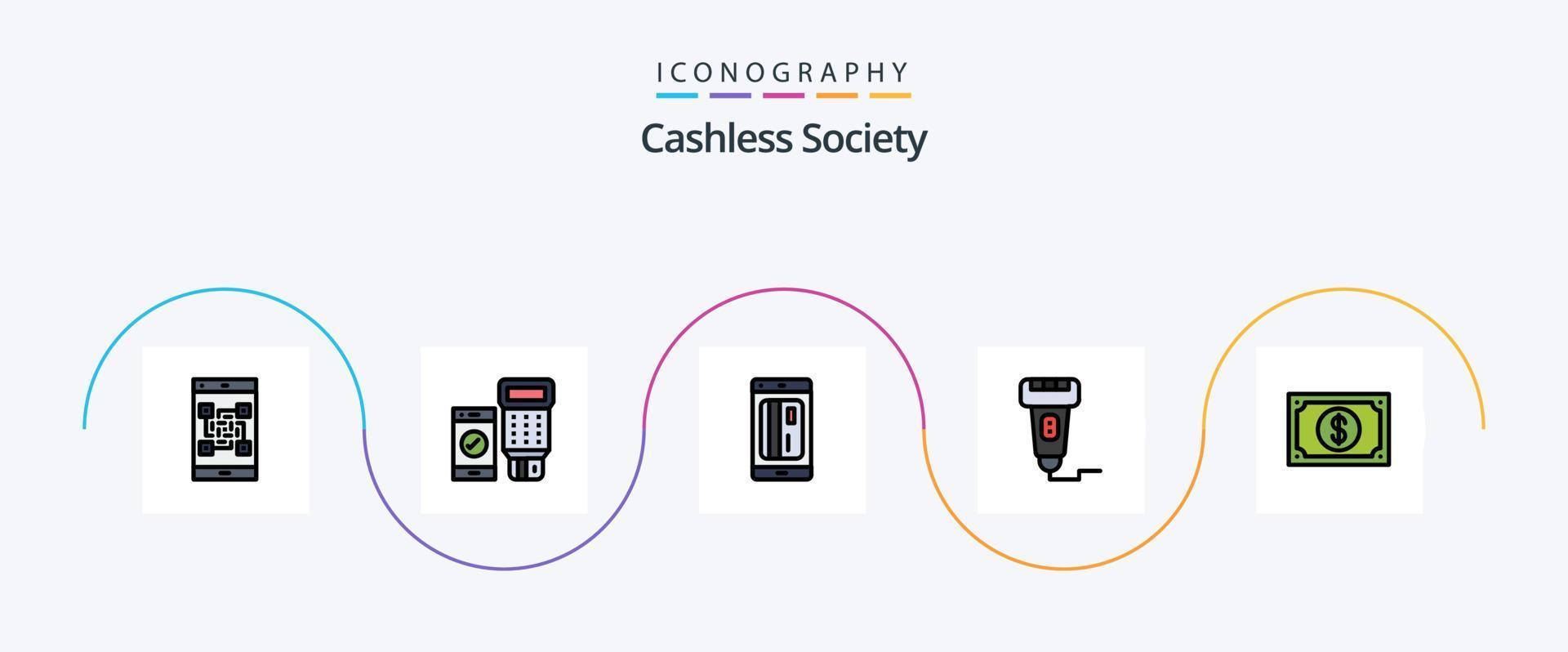 bargeldlose Gesellschaftslinie gefülltes flaches 5-Icon-Paket inklusive Zahlung. bargeldlos. Scan. Digital. bargeldlos vektor
