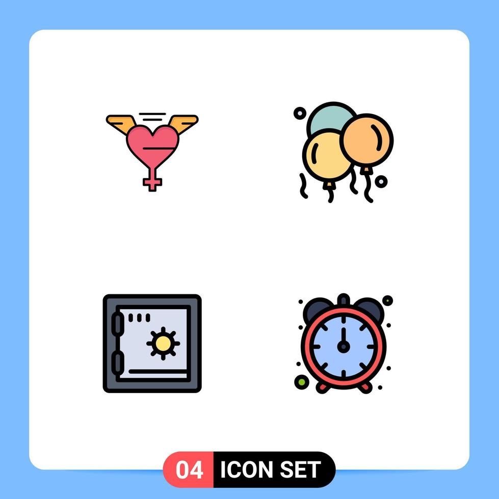 uppsättning av 4 vektor fylld linje platt färger på rutnät för hjärta säker ballong fäder dag produktivitet redigerbar vektor design element